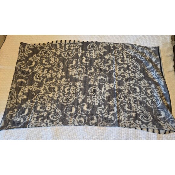 Gray & White Striped & Paisley Infinity Scarf Soft Lightweight Layering Piece - Picture 4 of 4